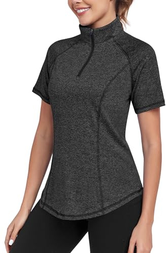 DUVOWE Sportshirt Damen Kurzarm Funktions T-Shirt Damen Sport Oberteile Gym Workout Tops Laufen Shirt Fitness Shortsleeve mit 1/4 Reißverschluss