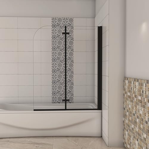 Pare-baignoire noir, 100x140cm, paroi de baignoire pivotante et pliante, 6mm verre anticalcaire