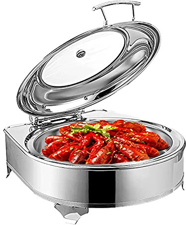 WOTZOV Scaldavivande Rotondo da 6 Litri, scaldavivande Professionale in Acciaio Inox con Coperchio Trasparente in policarbonato, scaldavivande per Buffet e Feste.，Gn1/1