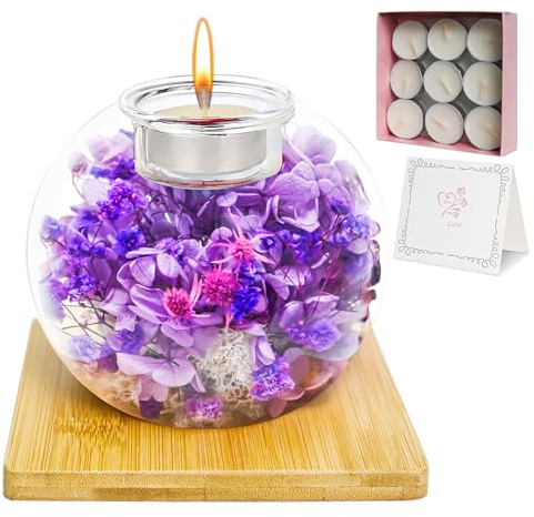 Queltrix Decorative Eternal Blumen Aromatherapy Set, Konservierte Blumen Romantik-Geschenk für Frauen, Geschenkset für Muttertag Geburtstag Jahrestag Weihnachten (Lila)