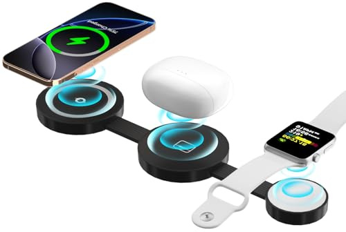 Wireless Charger, 3 in 1 Magnetisches Ladestation Faltbare Kabelloses Ladegerät Kompatibel mit iPhone 17 16 15 14 13 12 Pro Max Plus, Travel Charging Station für Apple Watch & AirPods