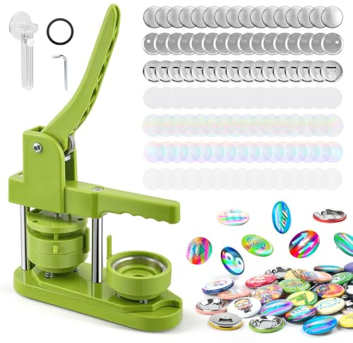 Buttonmaschine Knopfmacher 58mm DIY Buttonpressen-Set ohne Installationsaufwand mit 50 Sets Flaschenöffner-Kühlschrankmagneten und 50 Anstecknadel-Herstellungsset, Regenbogenfolie & Rundschneider