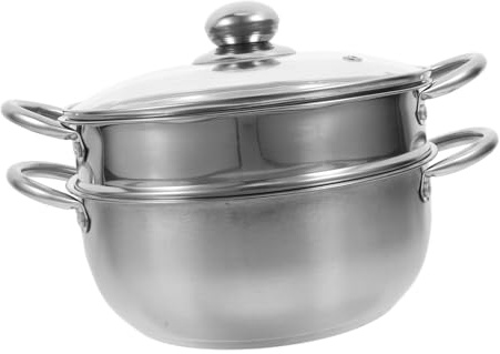 VALICLUD Olla Vaporera De Acero Inoxidable Doble Para Inducción Multiuso Con Cesta Inserta y Tapa Cocción Para Verduras y Sopas