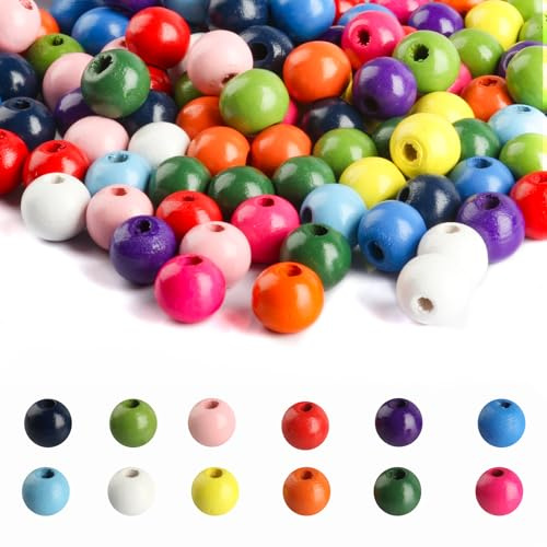 500 Stück Holzperlen zum Auffädeln, 12mm Holzperlen Bunte Perlen, Bastelnperlen für DIY Armbänder Schmuck Herstellung(12 zufällige Farben)
