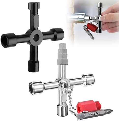 yotutun 2 Piezas Llave Utilidad Multifuncional 4 Puntas, Llave Triangular Contador Llaves Universal Contador Agua para Cajas Medidores Gas Gabinetes Puertas Correderas Ascensor Válvulas