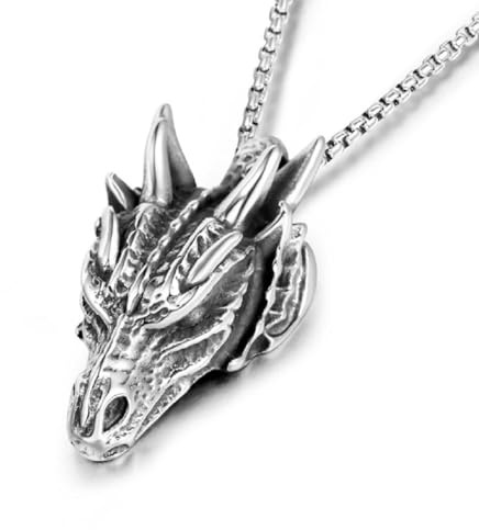 Colgante de cabeza de dragón para hombre, punk, cabeza de dragón, collar de roca masculina para hombre