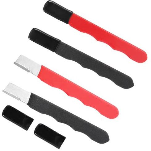 4uds Afilador Herramientas Jardín, Afilador Portátil Hojas Hacha Mini Herramienta Afilado para Tijeras Podar Tijeras de Mano Hachuelas y Hoces (Negro, Rojo)