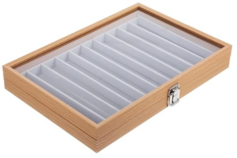 iplusmile 10griglie Scatola Portaoggetti Impilabile Per Collane Lunghe Vassoio Portagioielli Con Piano in Vetro e Legno Organizer Antipolvere Per Braccialetti e Catene