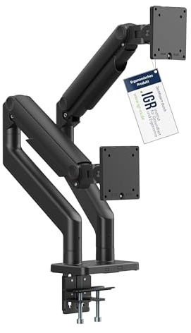 DIGITUS Monitor Halterung 2 Monitore – bis 45 Zoll – Mechanische Feder | 20 kg Traglast je Arm – für Flat- und Curved-Monitore – VESA 75x75 100x100 – Drehen, Schwenken, Neigen – Schwarz