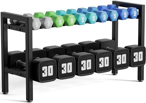Dumbbell Rack 2-Tier 31 IN Length Adjustable Weight Rack For Home Gym Dumbbells Kettlebell (Rack Only)