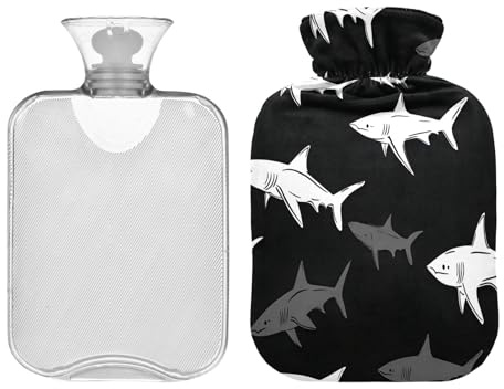 Black Shark - Botella de agua caliente de viaje con cubierta suave de 2 L, bolsa de agua caliente para dolor muscular, calentador de barriga, bolsas para agua Caliente