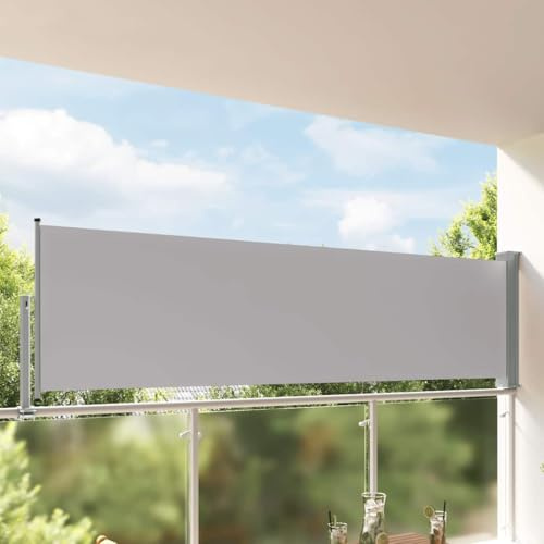 Mokuyary Utdragbar sidomarkis 100 x 300 cm grå solskydd balkongmarkis vattenavvisande för markis utomhus trädgårdsterrass terrasser