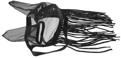 TOGEVAL Maschera Anti-mosche per Cavalli con Orecchie in Poliestere Traspirante e Design con Frange, Protezione per Cavalli Attivi All'aperto e Ambienti Vari