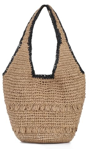 OPLERT Bolso de Paja para Mujer Bolso de Playa Grande Verano Bolso de Hombro Trenzado Bolso de Vacaciones Rafia