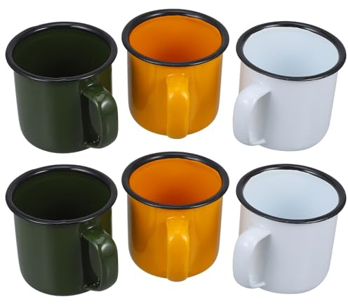 FELTECHELECTR Set da 6 Tazzine da Caffè Vintage in Smalto Rosso, Stile Retrò Multifunzionale per Casa e Bar, Facili da Conservare e Robuste Colore Casuale