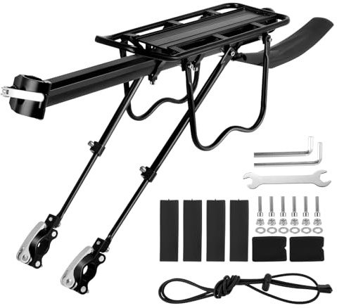 Porte Bagage Vélo Arrière avec Capacité 50KG, Réglable Porte-Bagages Velo VTT Transporteur Tige de Selle avec Reflecteur et Garde-Boue pour Cyclisme Montagne Cargaison pour vélo de 24 à 29