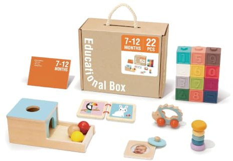 Tooky Toy Leksakslåda - FSC trä - 22 delar trälekset - 6+ månader till 1 år - pedagogisk och Montessori-leksak - babygåva - fönstergåva