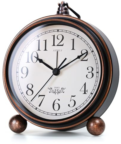 AYRELY® Réveil Matin Analogique Vintage 13,5 cm, Silencieux, Fonctionne à Piles, Horloge Métal avec Lumière, Idéal pour Bureau, Chambre, Étagère ou Salon (Noir)
