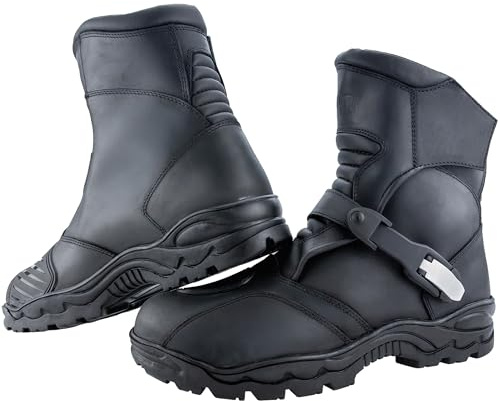 VPR X35 Adventure - Botas de motocicleta de altura media para hombre, de cuero, impermeables, aprobadas por la CE, EN13634:2020, botas de motociclista todoterreno, Black, 42 1/3 EU