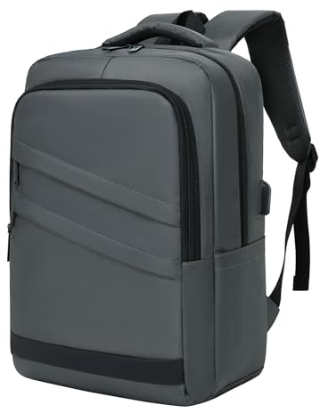 Shavont Mochila Portátil 15,6 Pulgadas Hombre Mujer, Mochila de Trabajo y Negocios con Puerto USB, Ligera para Viaje Oficina Universidad Uso Diario (Gris)