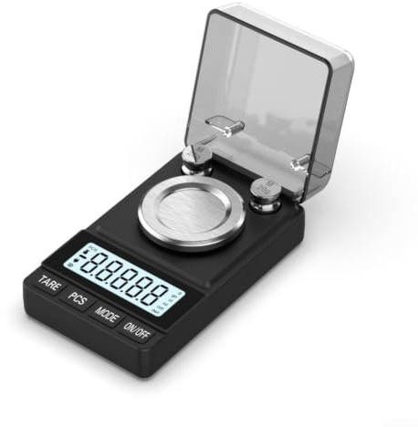 Digitale Feinwaage für Schmuck, 0.001g Präzision bis 50g, Multifunktionswaage mit Tara-Funktion für Gold und Karat, Kompaktes Design(Black)