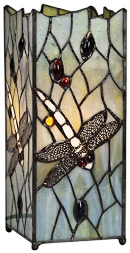 MiniSun | Beautiful Hand Crafted Tiffany Inspired Decorative Dragonfly Design Square Glass Table Lamp | Table Lamps & Home Improvements Essential