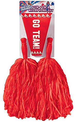 Cheerleader Pom Poms & Megaphone RED Fancy Dress