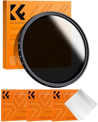 K&F CONCEPT 58mm Variable ND2- ND400 Filter Neutral Density Filter Slim Adjustable Fader ND2 ND4 ND8 ND16 ND32 to ND400 + Lens Cleaning Cloth for DSLR Cameras Nano-B Series