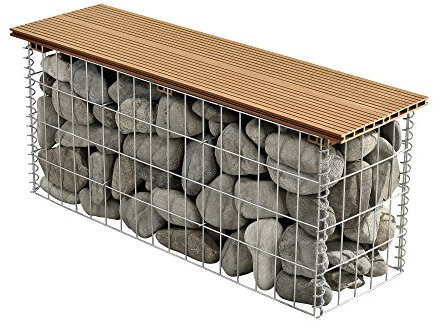 pro.tec Panchina Gabbione Seduta da Giardino Gabbione Metallico per Esterni con Seduta in WPC 100 x 30 x 45 cm Panca per Spazi Pubblici di Sosta - Colore Legno Teak