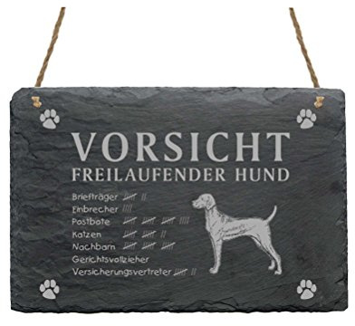 Schild Schiefer Spruch Vizsla Vorsicht Freilaufender Hund Schiefertafel 22 x 16 cm