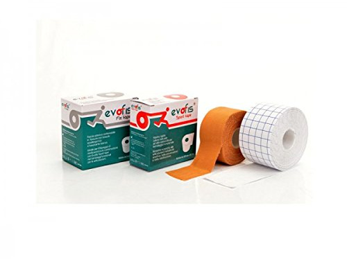 Kit bendaggio funzionale: 3 rotoli Evofis Sport Tape - Tape rigido all'ossido di zinco da 3,8 cm x 10 m naturale + 3 rotoli Evofis Fix Tape - Fascia in TNT ipoallergenico da 5 cm x 10 m bianco