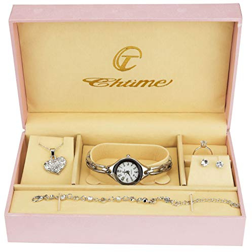 Coffret cadeau Montre Femme - Parure de Bijoux- Collier-Bague- Boucles d'oreilles - Bracelet