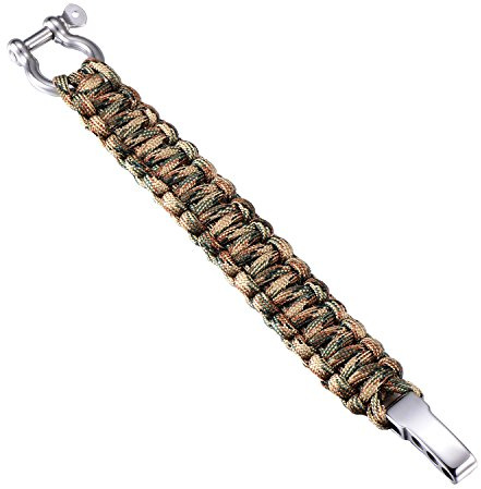 DonDon Paracord Bracelet de Survie Hommes Acier Inoxydable Bracelet Outdoor Tressé Sable-Camouflage
