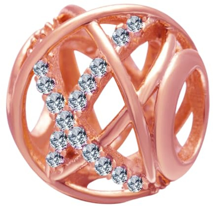 Charm-Anhänger in Roségold, 925er Sterlingsilber, offenes Design, mit transparenten Zirkonia, Blumen-Charm für Pandora-Charm-Armband