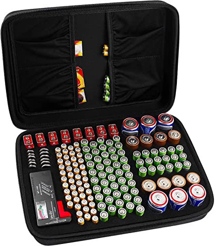 COMECASE Batterie Aufbewahrungsbox Tragetasche Batteriebox - Hält 142 Batterien AA AAA C D 9V - Passend für Tacklife MBT01 Batterietester Akkutester Batterieprüfergerät
