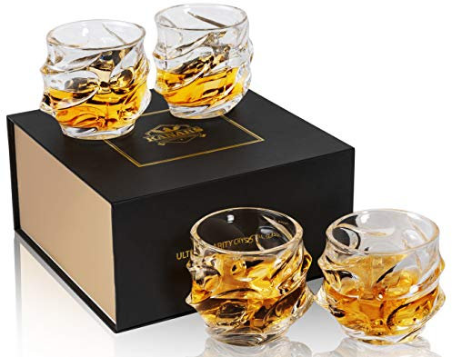 KANARS Vasos de Whisky, Copas de Whiskey Cristal para Martini, Coñac, Bourbon, Scotch, Caja de Regalo de Lujo, 320 ml, 4 Piezas