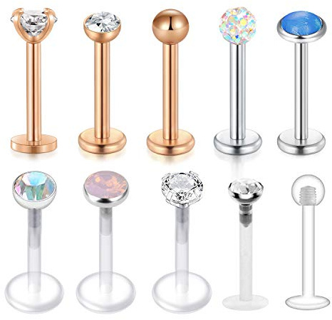 MODRSA 16G Durchsichtig Acryl Chirurgenstahl Lippenpiercing Stud Labret Piercing Tragus Helix Piercing Bioflex Lippen Retainer Conch Piercing Ohrstecker
