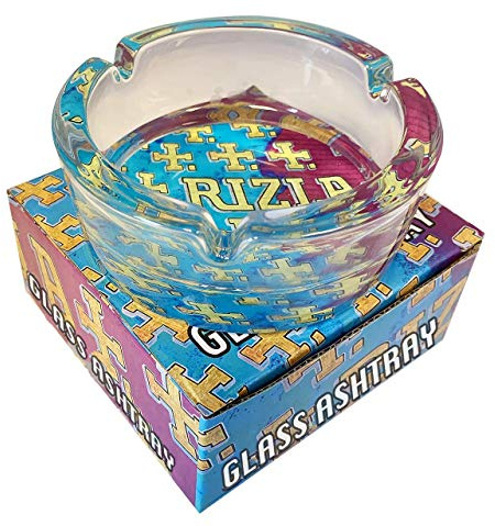 Rizla Glass Ashtray Smoking Cigarette Round Ash Tray by Premier Life (Blue/Red Design)