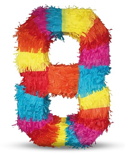 Party Factory – Pinata Geburtstagsdeko für Kinder zum Befüllen & aufhängen – Bunte Schlag-Piñata als Party Deko in 50x35x8 cm für Kindergeburtstag & Mottopartys – Partyspiel Pinjata mit der Zahl 8
