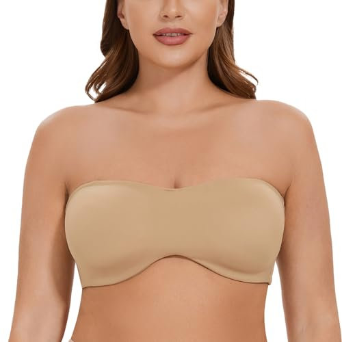 CASOLACE Women's Underwire Bandeau Minimizer Strapless Bras for Large Breasts Beige 38G