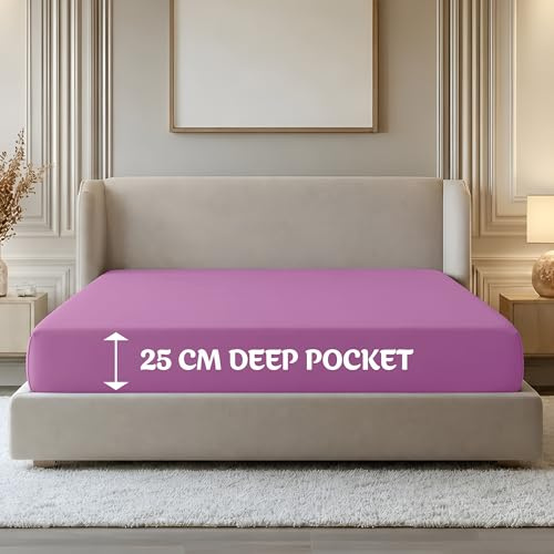 Oxford Homeware Purple Single Fitted Sheets -100% Brushed Microfibre 1800 Easy Care 25 cm Deep Single Bed Sheet - Shrinkage and Fade Resistance
