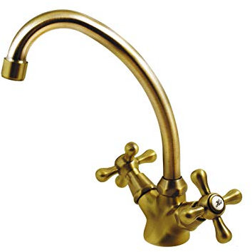 Rubinetto Lavello Cucina KIP Bocca Alta in Ottone, Coppia Flessibili e Kit Installazione inclusi, Made in Italy