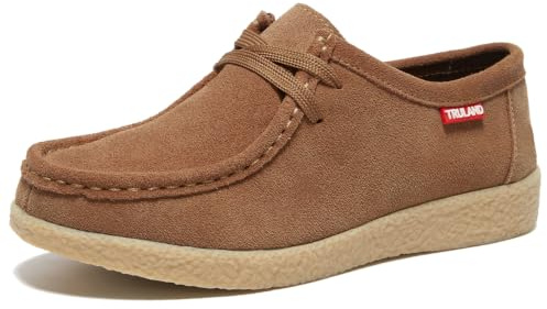 TRULAND Zapatos Mocasines Wallabees Mujer con Cordones, Piel de Ante