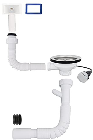 Siebkorb-Excenterventil 114 mm mit Raumschaffer 1 x Überlauf und Drehbetätigung Ersatzteile für Spüle Küchenspüle Siebkorb Ventil