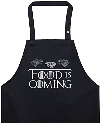 EXPRESS-STICKEREI BBQ Grillschürze - Lustige Kochschürze für Grillfans - Verstellbare Latzschürze für Männer/Frauen - Küchenschürze mit Spruch Food is coming