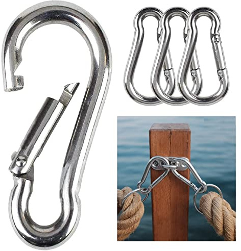 TERF® M8 Heavy Duty Carbine Snap Hook Steel M8 (8mm) Spring-Loaded Closure Snap Carabiner Hook Use For Hammock Swing Set Outdoor Travel Camping Fishing Hiking Hanging and Multi Purpose Use - Pack of 4