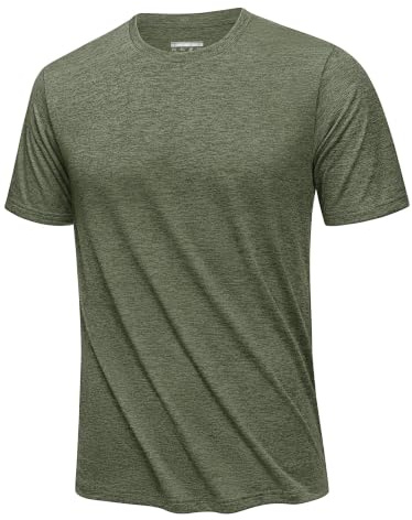 KEFITEVD Funktions Sportshirt Herren Short Sleeve Sommer Leichtes Wandershirt Laufshirt Fitness Shirt Männer Gym Dunkelgrün L