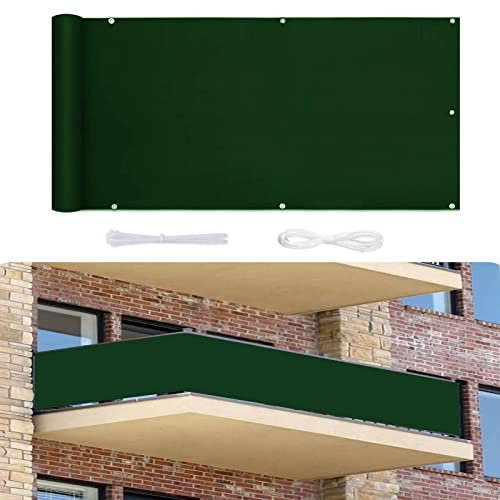 MYUANH Balkonbespannung 0.7x4m Windschutz UV-Schutz Blickdichte Balkonumspannung mit Nylon Kabelbinder,Kordel für Balkon Garten im Freien, Dunkelgrün