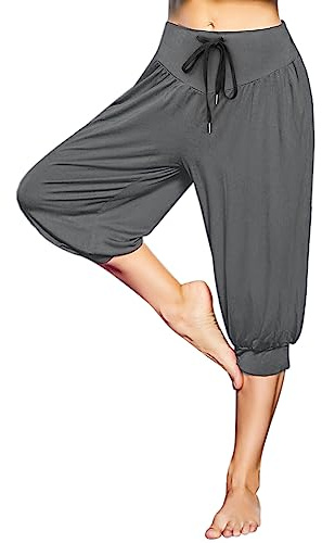 Terecey Jogginghose Damen 3/4 Modal Kurz Caprihose Sommer Yogahose | High Waist Bequeme Trainingshose ,95 % Modal, 5 % Elasthan; lockere Passform, seidig weich und dehnbar für Yoga und Pilates