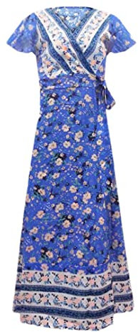 ERFMFKL Vestito floreale lungo del fiore della boemia del manicotto delle signore del vestito da partito delle donne, Blu, XL